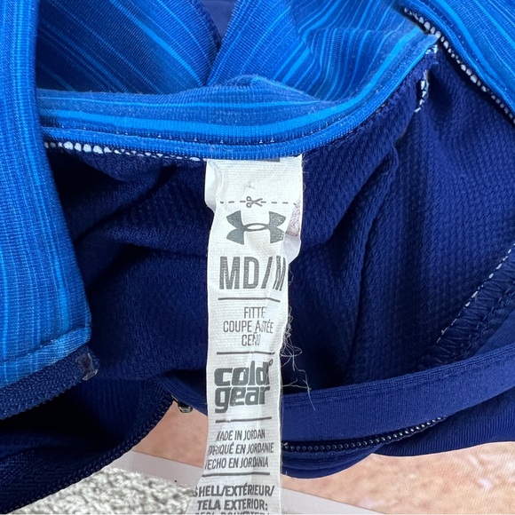 Under Armour Fitted Cold Gear 1/4 Zip Activewear Shirt Blue With Black Medium - Picture 8 of 10